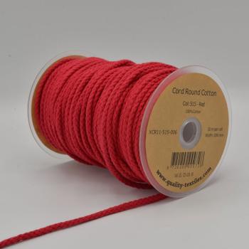 Preview: Kordel rund 6 mm in Rot, aufgerollt neben weiteren Farben der Reihe